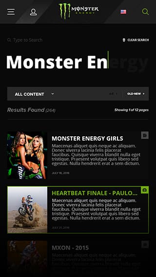 Monster Energy Mobile Website, Ekko Media web design, video production and marketing