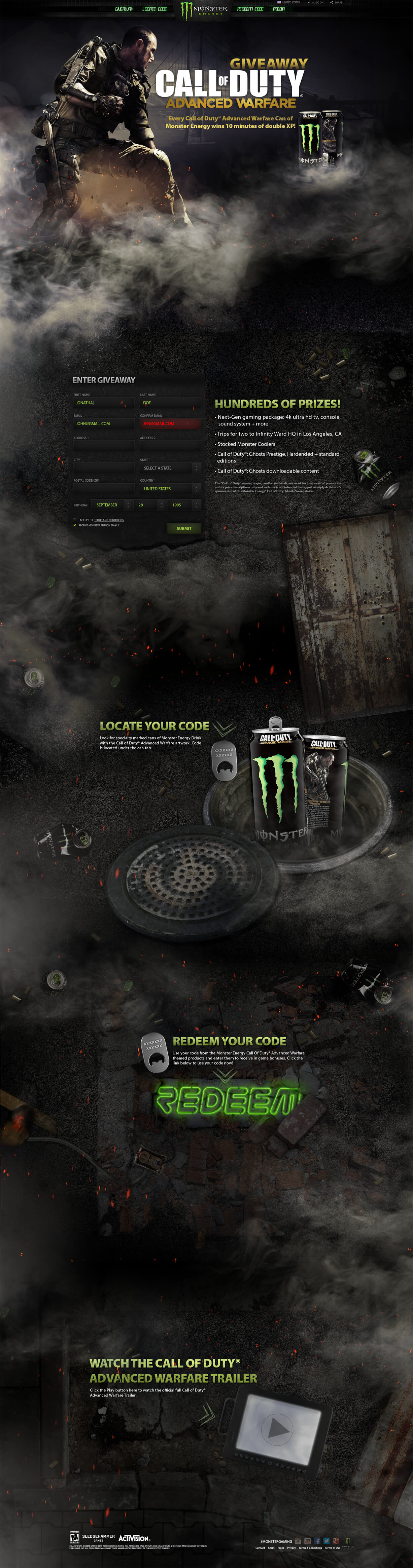 Monster Energy, Call of Duty Promotional Site,Ekko Media web design, video production and marketing