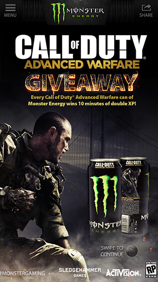 Monster Energy, Call of Duty Promotional Site,Ekko Media web design, video production and marketing