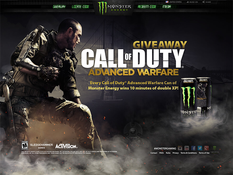 Monster Energy, Call of Duty Promotional Site,Ekko Media web design, video production and marketing