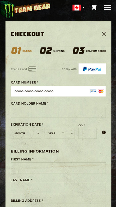 Monster Energy Gear checkout, Ekko Media web design, video production and marketing