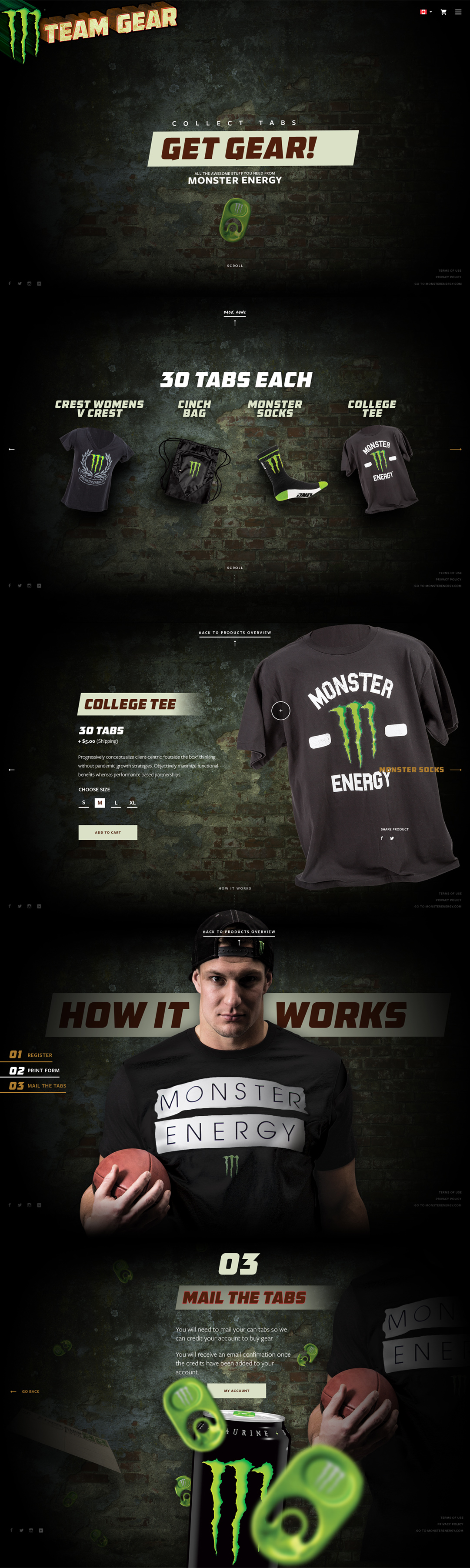 Monster Energy Gear Homepage, Ekko Media web design, video production and marketing