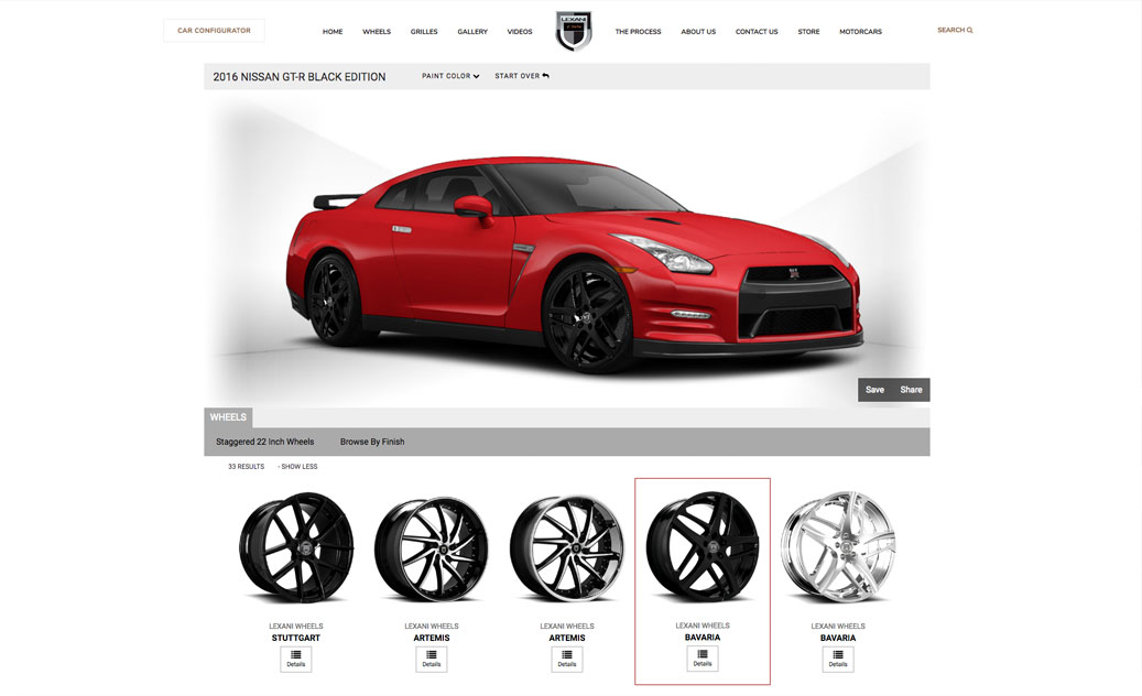 Lexani Wheels car configurator, interactive website, Ekko Media web design, video production and marketing