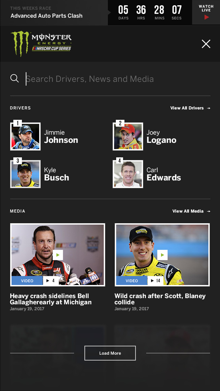 Monster Energy, NASCAR Website, Ekko Media web design, video production and marketing